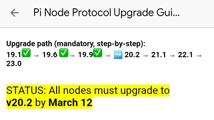 DanielFenelus2's tweet photo. The network must be technically ready before March 12th to ensure the V20 deployment is completed at the scheduled times.

All node operators who have not completed the update by March 12th will be disconnected from the main network.
#PiNetwork https://t.co/i3PeFrxtwm