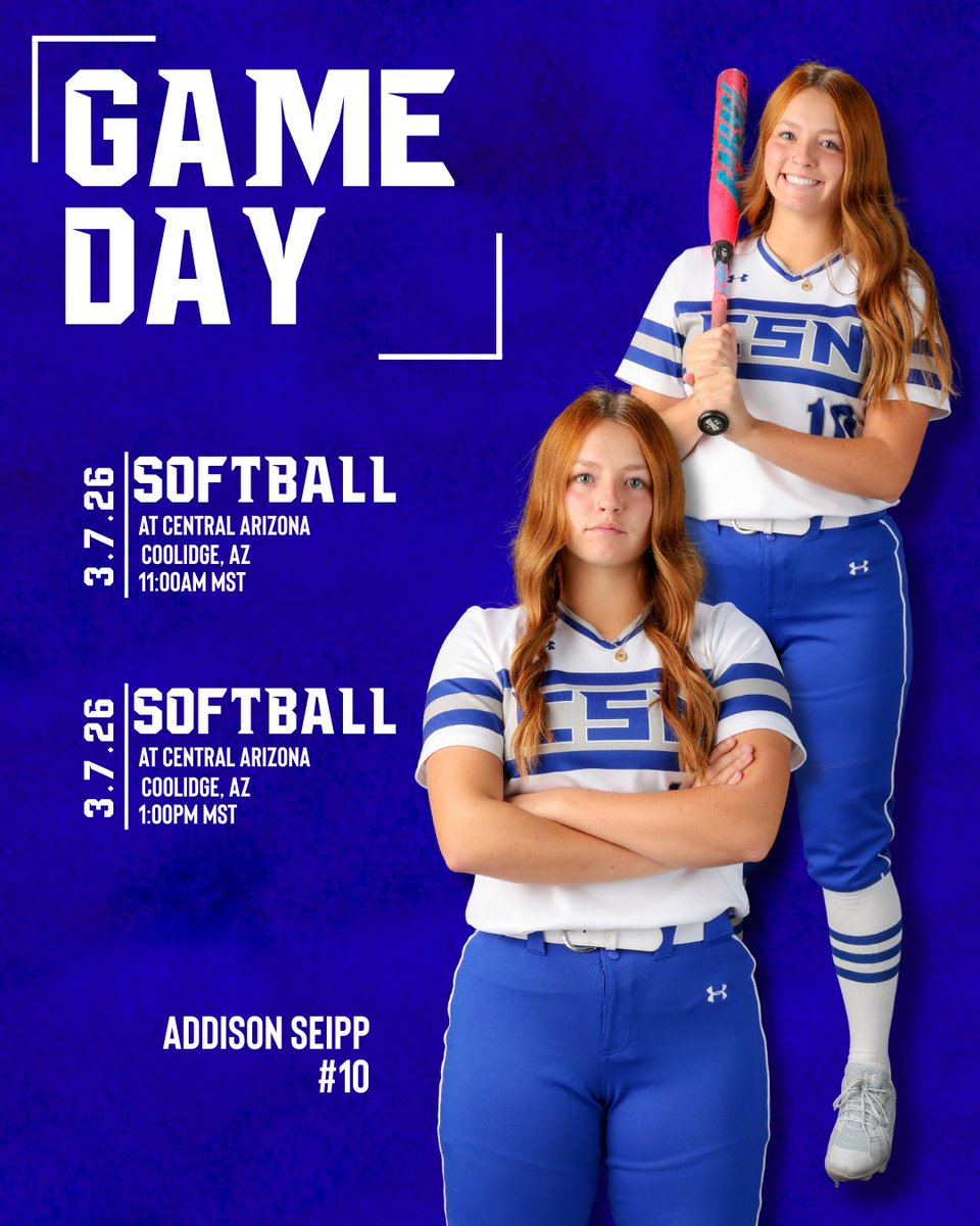 CSN_Softball's tweet photo. π₯ GAMEDAY DOUBLEHEADER π₯
π | Central Arizona College Vaqueras
π | March 7, 2026
β | 11:00 AM (MST) | 1:00 PM (MST)
ποΈ | CAC Softball Field
π | Coolidge, AZ
πΊ | N/A
#PackMentality #BeatTheVaqueras
@CSNCoyote https://t.co/7ctjeLlthC