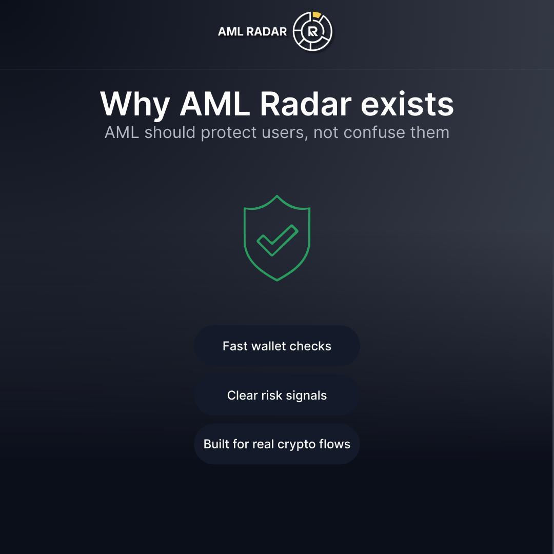 AMLRadar's tweet photo. Why AML Radar exists π‘
AML should protect users - not confuse them.
Yet many people face freezes without understanding why.
We built AML Radar to change that π§΅
#crypto #AML #cryptoaml #blockchain #Tether #USDT https://t.co/veB3lLryIo