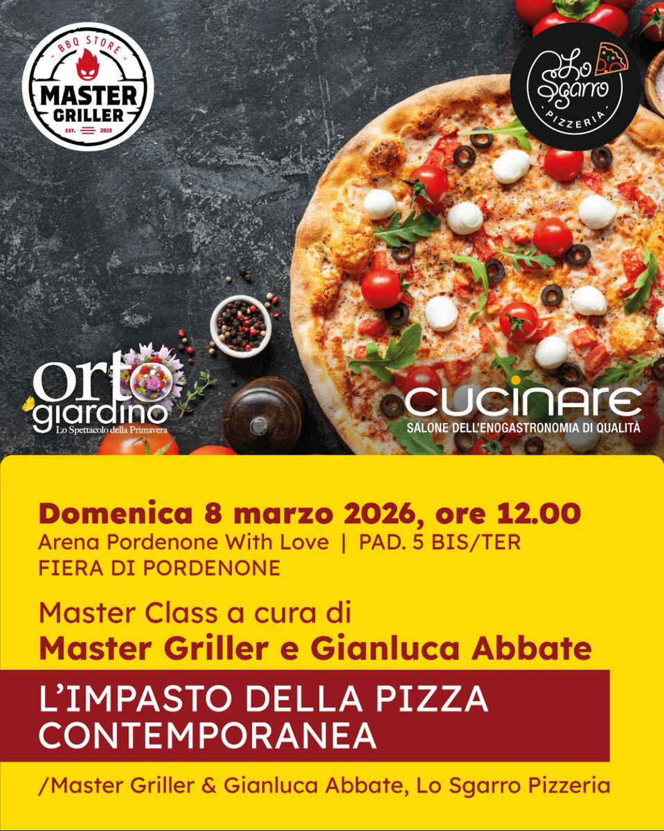 L’impasto della pizza contemporanea, Master class a cura di Master Griller e Gianluca Abbate🍕

Un appuntamento dedicato a chi ama capire la pizza… prima ancora di mangiarla.
Prenotate ora il vostro posto 👉 tinyurl.com/mrxyxtz9

🗓️ 8/03/2026
🕛 12.00-13.00