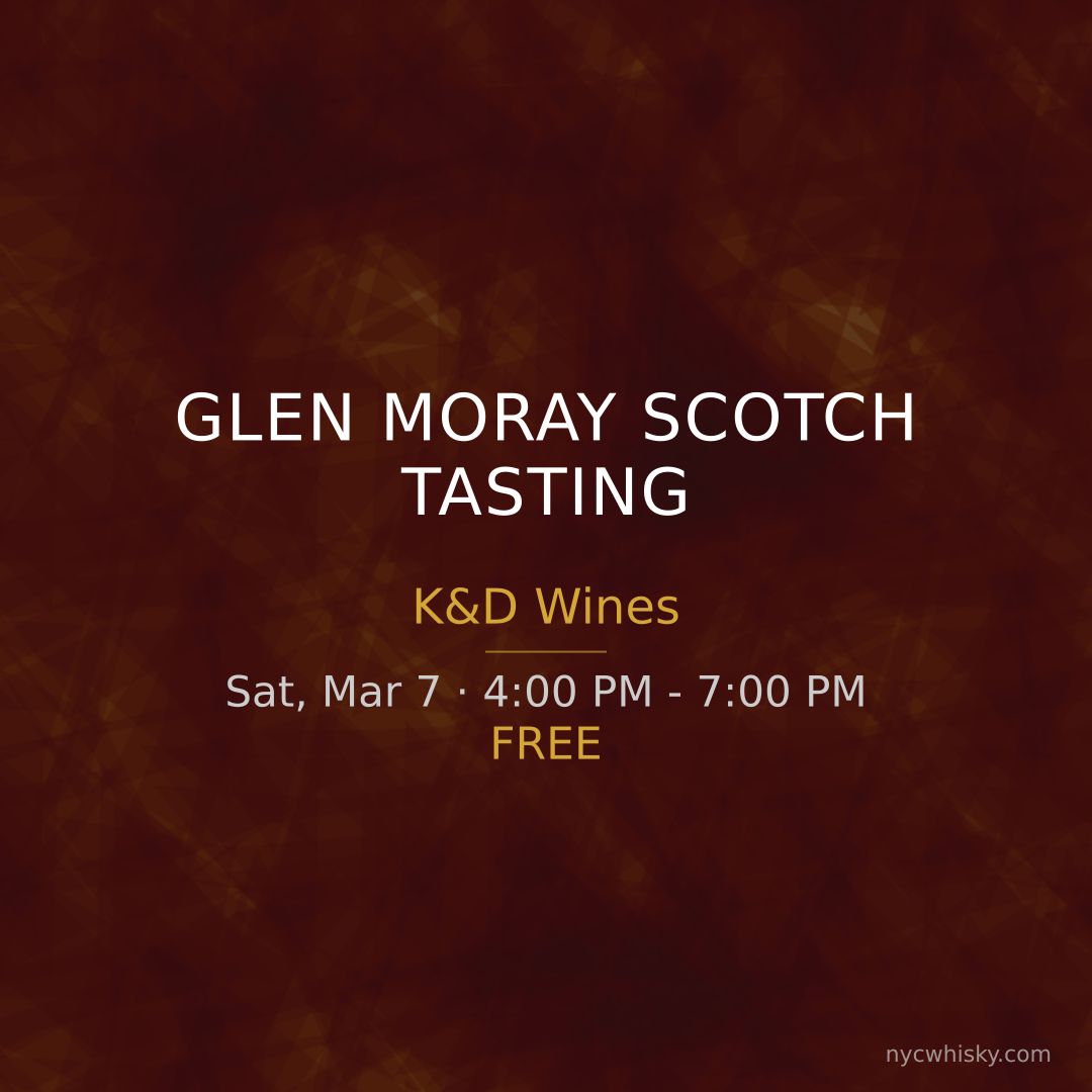 Sat, Mar 7 whisky events:

• Jaywalk Rye — Windsor Wine Merchants
• Glen Moray Scotch Tasting — K&amp;D Wines

nycwhisky.com

#NYCWhisky