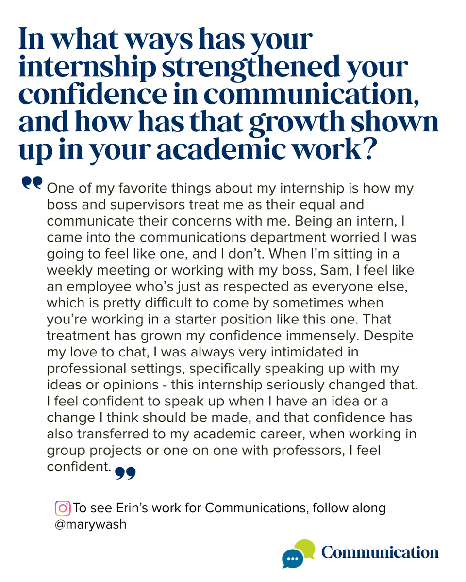 UMW_CCPD's tweet photo. Who better to talk about how communication skills have impacted her time at UMW than Erin Landfair? You may have seen her on Instagram as she asks campus community members their favorite spots on campus, who they’re grateful for or how to describe their major to a kindergartener. https://t.co/4AhoQlUXUN