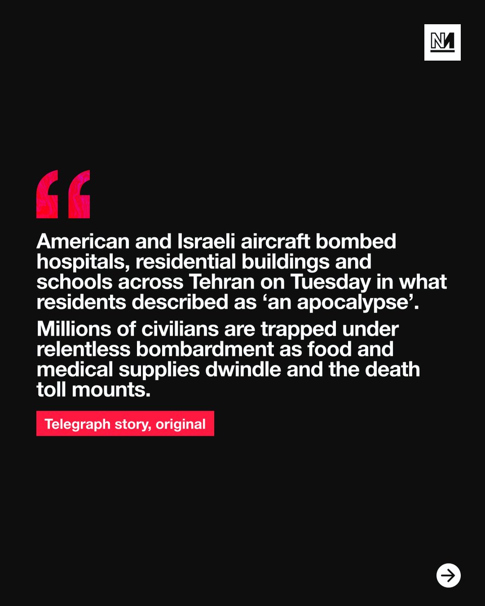 novaramedia's tweet photo. The Telegraph published a story detailing the devastation caused by US-Israeli attacks on civilian targets across Iran, but made substantial edits after a post on X expressing surprise at the directness of the reporting was shared thousands of times.
The original introduction to the article read: “American and Israeli aircraft bombed hospitals, residential buildings and schools across Tehran on Tuesday in what residents described as ‘an apocalypse’.”
But the paper rewrote the introduction after journalist Owen Jones quoted the article in a post on X, pointing out that it was unusual for a “rightwing, pro-war” outlet to cover US and Israeli aggression in this way.
The newly edited article begins: “Bombs have struck hospitals, schools and residential buildings in some of the heaviest strikes on Tehran since the war began.”
Another paragraph in the original article said: “Millions of civilians are trapped under relentless bombardment as food and medical supplies dwindle and the death toll mounts.”
The new version of this sentence does not reference civilians and has been moved lower down the article. It reads: “Millions remain trapped in Tehran, a city under sustained aerial assault.”
The Telegraph’s decision to name the US and Israel so directly as the perpetrators of attacks against civilians set it apart from many mainstream outlets, which have been accused of repeatedly obscuring the role of the two countries in committing atrocities in Gaza.
“Wow. This is the rightwing, pro-war Daily Telegraph,” Jones wrote on X, before quoting from the original opening paragraph.
The Telegraph did not respond to Novara Media’s questions about why the article had been edited and has not flagged the changes to readers on its website.