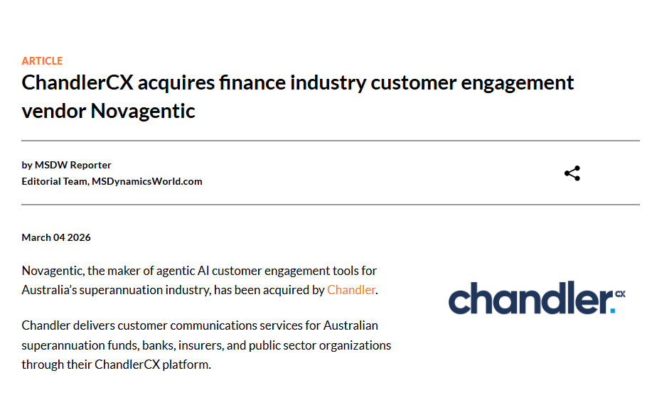 msdynamicsworld's tweet image. ChandlerCX acquires finance industry #customer engagement vendor Novagentic. msdynamicsworld.com/story/chandler…