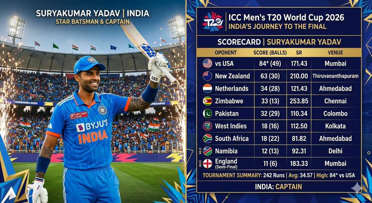 ByShravan's tweet image. Anyone can explain me why this guy is still captain of India team ...what he did special as a captain..He is carried by his team..he knows only shot ..leg lapeta ...

#SuryakumarYadav #INDvENG #INDvsPAK #INDvsWI #t20worldcup2026 #T20WC2026 #T20WorldCup2026final
