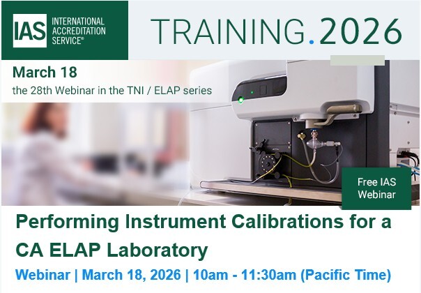 IntlAccredSvc's tweet image. California Environmental Labs: Register now for "Performing Instrument Calibration for a CA ELAP Laboratory", the topic for the free ELAP Laboratory Webinar presented by IAS March 18, 9am-10:30am (PT). bit.ly/4b8Gdcr #ELAP #WaterLabs #IASTraining