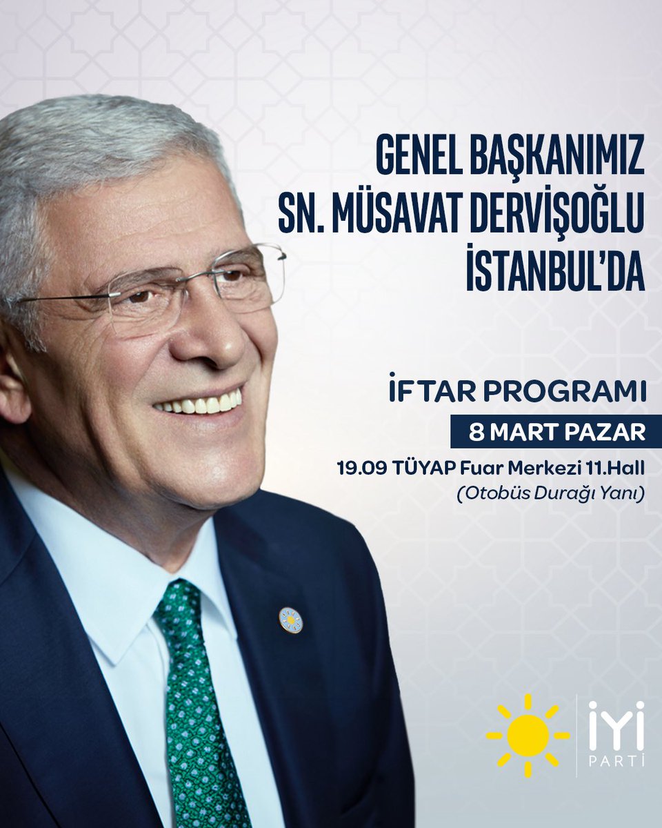 Genel Başkanımız Sayın Müsavat Dervişoğlu <a href="/MDervisogluTR/">Müsavat Dervişoğlu</a> 

İstanbul’a geliyor!