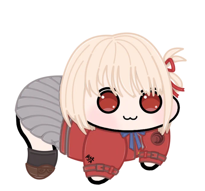 Chisato Nishikigi, in Full fashion, without her Backpack.

Doro (Dororong) is a meme from Goddess of Victory: NIKKE, based on the character Dorothy.
