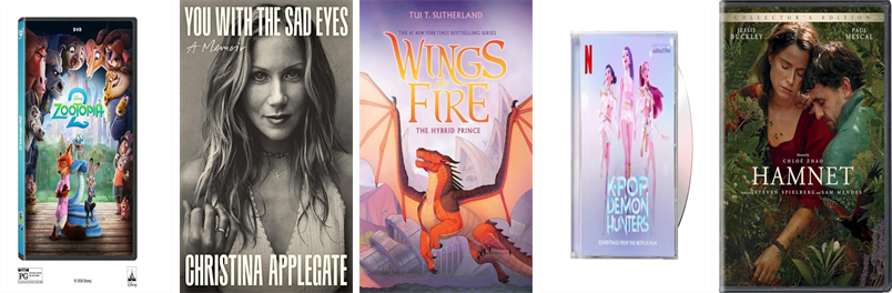 Topsfield_Lib's tweet photo. This week the Topsfield Town Library has 163 new books, six new movies, and four new music CDs.  New items include Zootopia 2, You with the Sad Eyes, The Hybrid Prince, KPop Demon Hunters, Hamnet, Just Friends, The High-Protein Plate, and The Hunger Code. https://t.co/PKtJlTLKRr https://t.co/eX659MeF0G