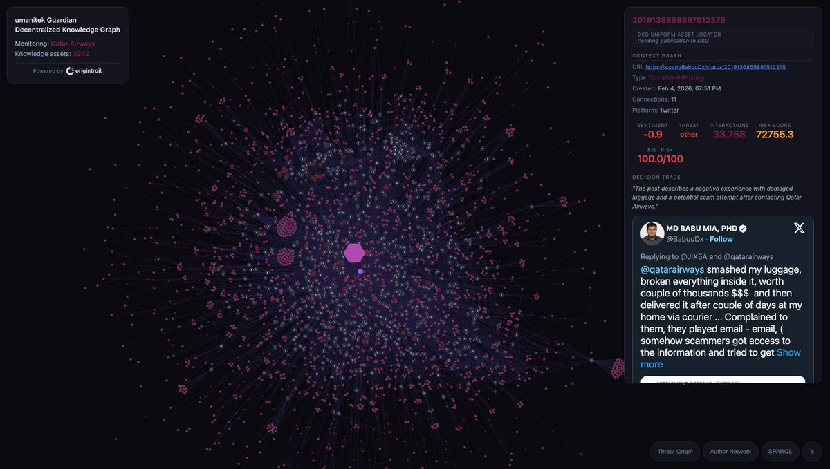origin_trail's tweet photo. ⚠️When chaos hits, attackers move first - and AI enables new scams.

@Umanitek’s Guardian Agent uses the Decentralized Knowledge Graph (DKG) to capture verifiable forensic traces of abuse in real time.

Real-time digital forensics: a collective immune system! https://t.co/U7jQC8hFps