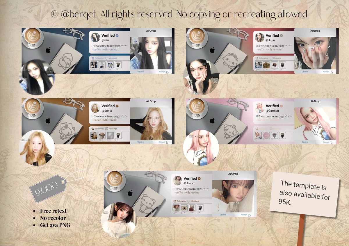 Berqet's tweet photo. ⋮ helpp rt/repost pls? — makasiii 𓏲ּ𝄢

aku membawa layout ready stockk, ada ian stella jiwoo juun stella dan carmen h2h

DM/WA di bio 🫶🏻

t. #zonauang #zonajajan https://t.co/pkWKx249xX