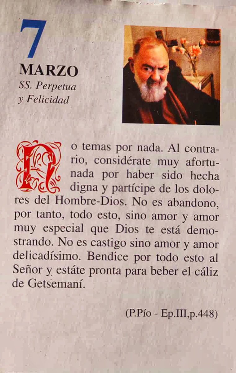 ¡Feliz Sábado 7 de Marzo!

“No temas por nada. Al contrario, considérate muy afortunada por haber sido hecha digna y partícipe de los dolores del Hombre-Dios. No es abandono, por tanto, todo esto, sino amor y amor muy especial que Dios te está demostrando…”