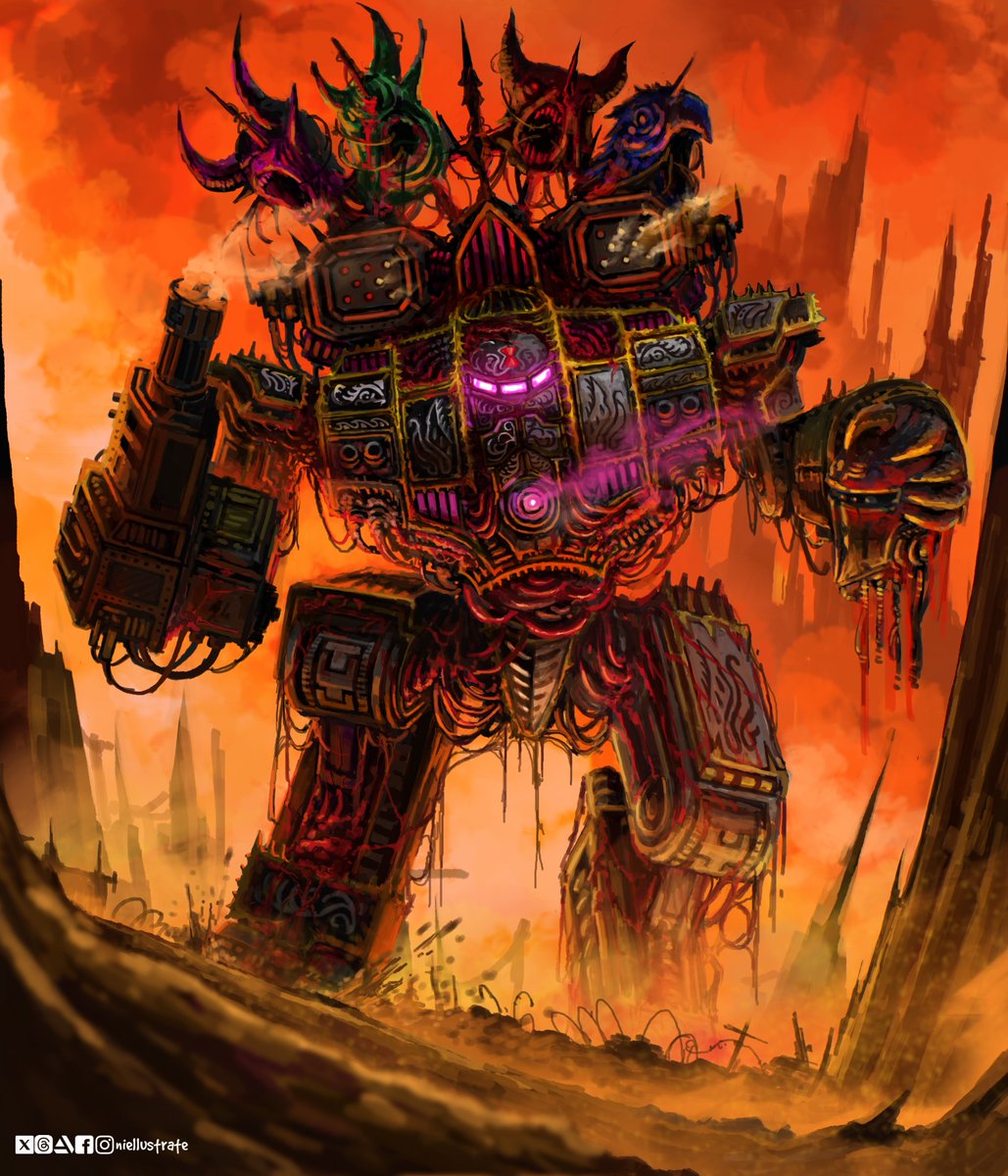 niellustrate's tweet image. “The Archangel” 

The Archangel Mech of Malal done collecting trophies. A Bountiful harvest. A Warhammer/BattleTech crossover. A commission piece for @Zodio_234. Thanks brother. 

Commission Slots: Open

#WarhammerCommunity #warhammer40k #Battletech #Malal #ChaosMech #Archangel