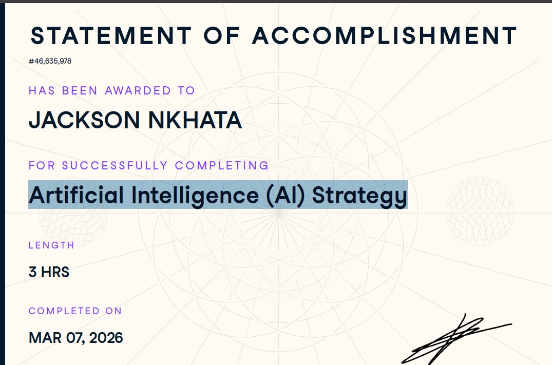 jacksonnkhata's tweet photo. Day 27 of my 30 days of data challenge with DCA
Completed Artificial Intelligence (AI) Strategy
Analysis#30DaysOfDataChallenge #DCDonates #DatafestAfrica #DCA
@DataCampDonates
@DataFestAfrica https://t.co/EZWZVaVqct