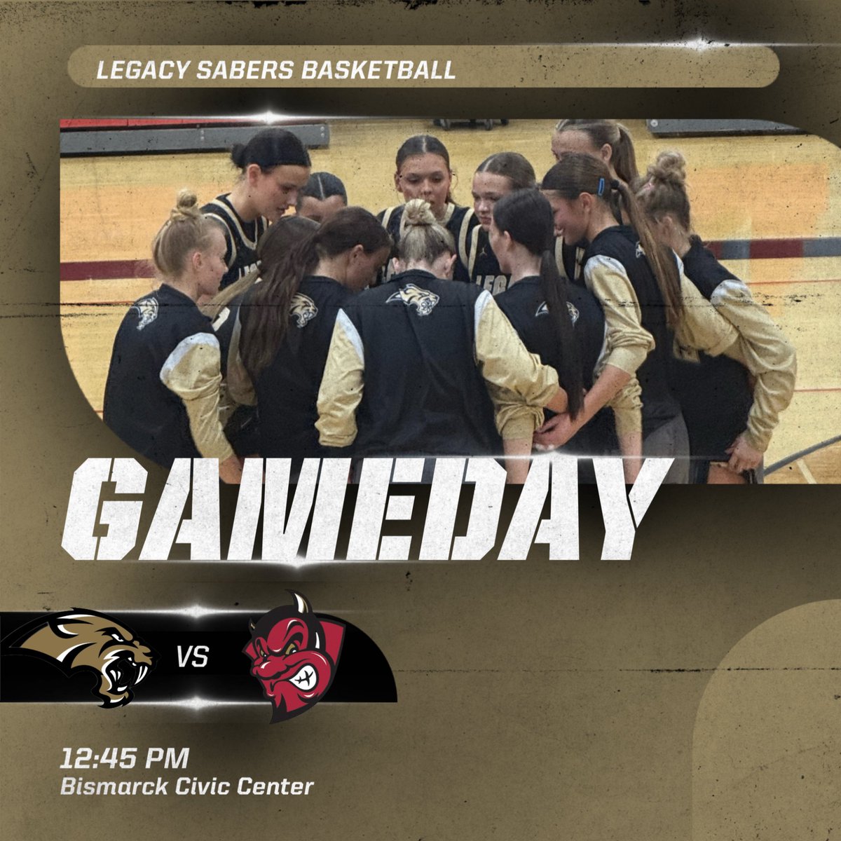 LEGACYGBB's tweet photo. Legacy is looking to punch their ticket to the State Tournament! They need a win against BHS this afternoon to accomplish that!

🏀💛🖤 Let's Go Sabers! 🖤💛🏀 https://t.co/Rk3DYkvmcU