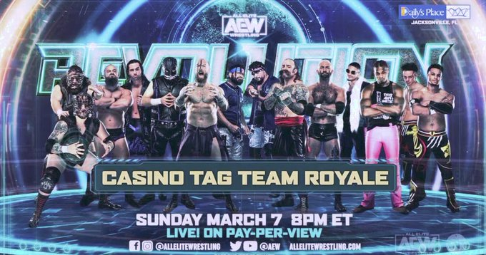 wrestle_hist's tweet photo. 3/7/2021  

PAC &amp; Rey Fenix won the Casino Tag Team Battle Royale at Revolution from Daily's Place in Jacksonville, Florida. 

#AEW #AEWRevolution #PAC #ReyFenix #DeathTriangle #TheDarkOrder #SCU #PrivateParty #TheButcher #TheBlade #JurassicExpress #BearCountry #VarsityBlondes https://t.co/V0Nst9briW