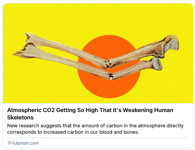 smaksked's tweet image. Atmospheric #CO2 Getting So High That It’s Weakening Human Skeletons

cc @ITTransLeaders @MarkHollyoake @HKB_Tech @robmay70 @PawlowskiMario @nickystevo @AnnaMamalaki @Khulood_Almani @A20233674 @jeancayeux @steffanoferrari @tgravel @WillyRayNick
futurism.com/health-medicin… #health