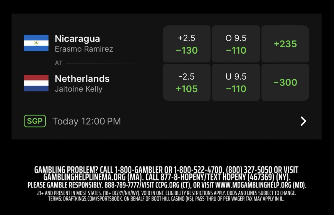 🇳🇮Nicaragua vs 🇳🇱Netherlands World Baseball Classic Insights <a href="/DKSportsbook/">DraftKings Sportsbook</a>

Most Bet Player Props

💰🎟️
Ceddanne Rafaela 1+ HR
Mark Vientos 1+ HR
Ozzie Albies 1+ HR

Splits:
74%💰| 75%🎟️ on Netherlands ML
74%💰| 71%🎟️ on Netherlands -2.5
73%💰| 63%🎟️ on o9.5
