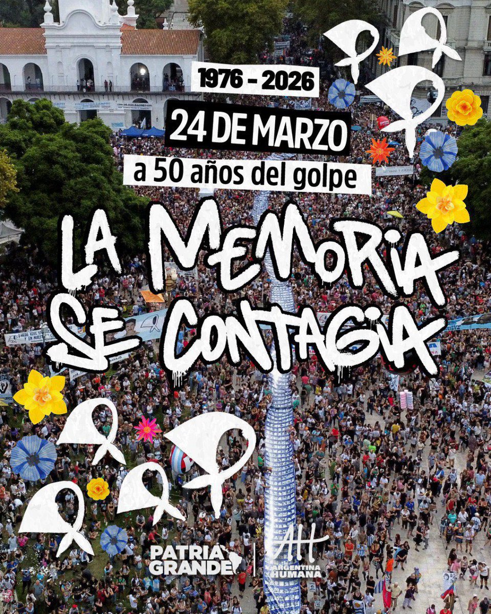 arg_humana's tweet photo. Este 24 no alcanza solo con recordar. Tenemos que combatir a los negacionistas que repiten el modelo de miseria planificada de la dictadura. A 50 años del golpe genocida, tenemos que ser el fuego que mantenga viva la llama de los 30.000 y de las Madres y Abuelas. 

El coraje se contagia, la Memoria también.

#LaMemoriaSeContagia