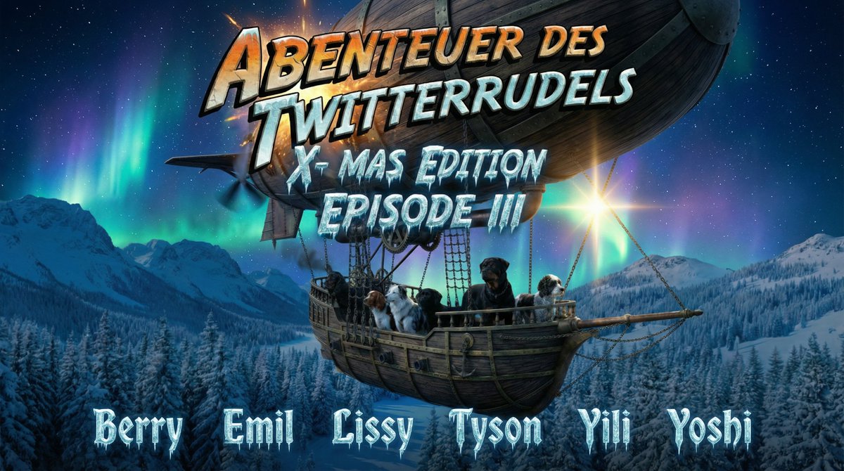 "Abenteuer des Twitterrudels" Episode III -"Compass"
Heute Abend live auf X . (Ausser ich penne nach der Pizza ein).  Ich habe mehrer Teile produziert und werde diese Stück für Stück zeigen. Die komplette Folge gibt es dann auf YT. #twitterrudel #hunde #ai