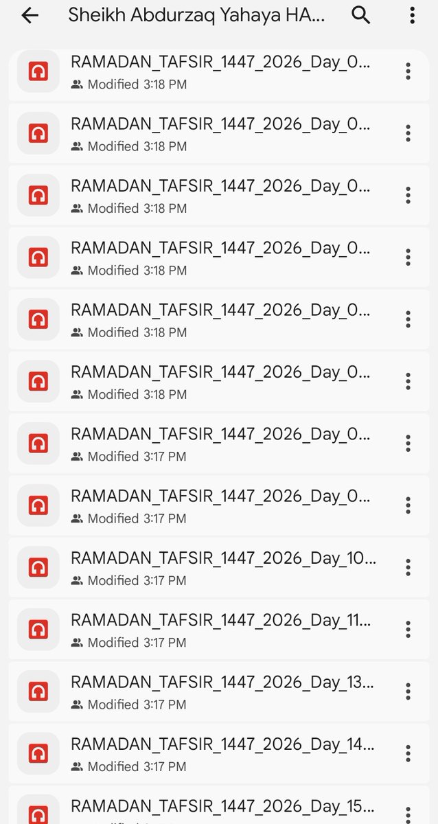 Sheikh Abdurzaq Yahaya HAIFAN's Tafsir 2026 Audio. Here is the link for access to the complete Tafsir. Not more than 25-30MB each Audio. 

drive.google.com/drive/folders/…