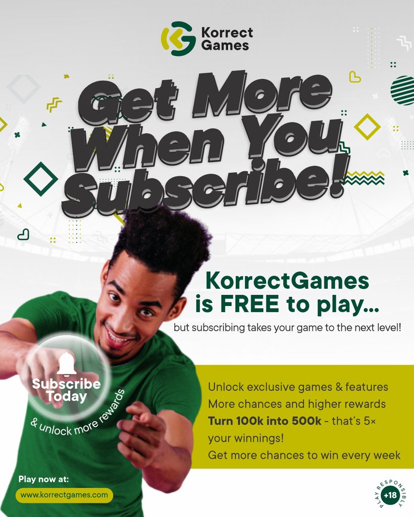 korrectgames's tweet image. Why just play when you can get more?

Subscribe on KorrectGames and unlock extra benefits while enjoying your predictions.

More chances. More excitement. More reasons to keep predicting.

Join the KorrectGames subscribers and enjoy more.😍

#korrectgames #subscriber
