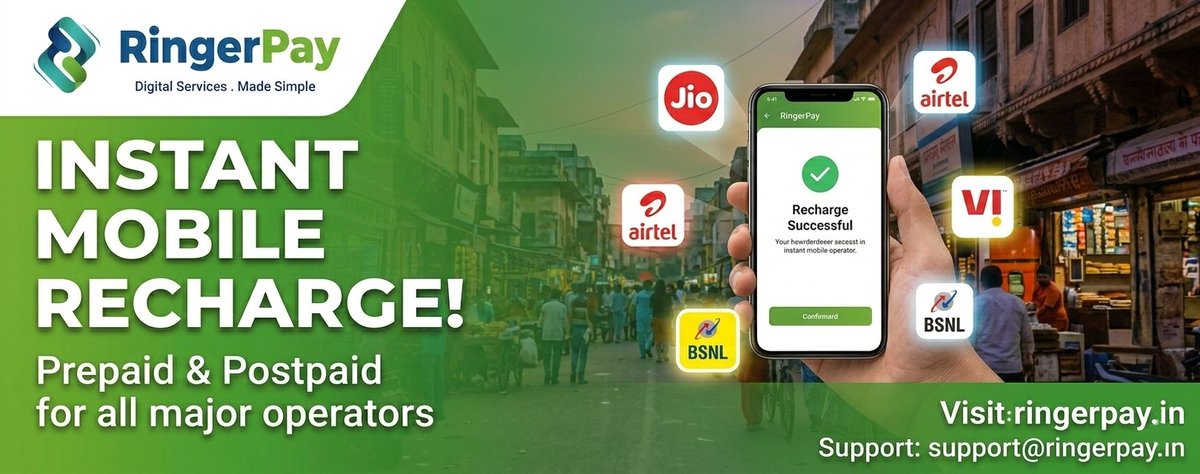 RingerPay's tweet photo. क्या बीच फिल्म में डेटा खत्म हो गया? या किसी ज़रूरी कॉल के दौरान बैलेंस उड़ गया? अब टेंशन छोड़िए और RingerPay चुनिए।

​अभी रिचार्ज करें:

​👉 🌐 https://t.co/sicIJX6mLi
📧  support@ringerpay.in
​
​#RingerPay #MobileRecharge #OnlineRecharge #Jio #Airtel #BSNL #VI #DigitalIndia https://t.co/9oH4zrGF7x