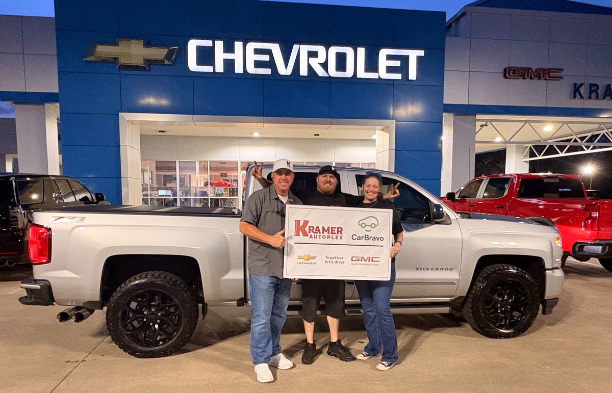 KramerChevyGmc's tweet photo. 🎉 Tracy and Justin Silvernale are hitting the road in style in their new #ChevySilverado LTZ, and we couldn't be happier for them. 🤩 Sold by: Eric Crawford 

Stop by today and see why everyone is switching to Kramer!
☎️ 936-236-6276
🖥️ https://t.co/9e61OzbZPh

#Kramer https://t.co/bBt49hZ9IT