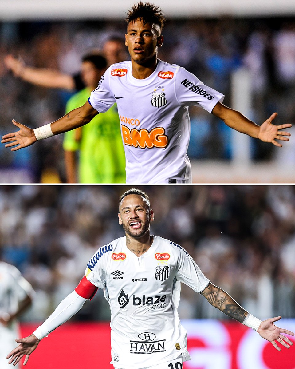 brfootball's tweet photo. On this day in 2009, a 17-year-old Neymar made his debut for Santos.

He made his mark the first time, and now he’s back doing the same 🤍🖤 https://t.co/qGOpSdwAU4