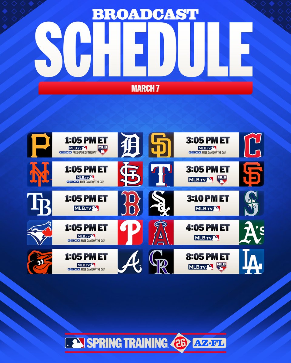 MLB's tweet photo. The Saturday #SpringTraining slate 😎 https://t.co/GNR2mDXdv3