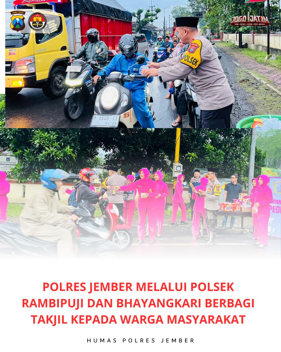POLRES JEMBER MELALUI POLSEK RAMBIPUJI DAN BHAYANGKARI BERBAGI TAKJIL KEPADA WARGA MASYARAKAT