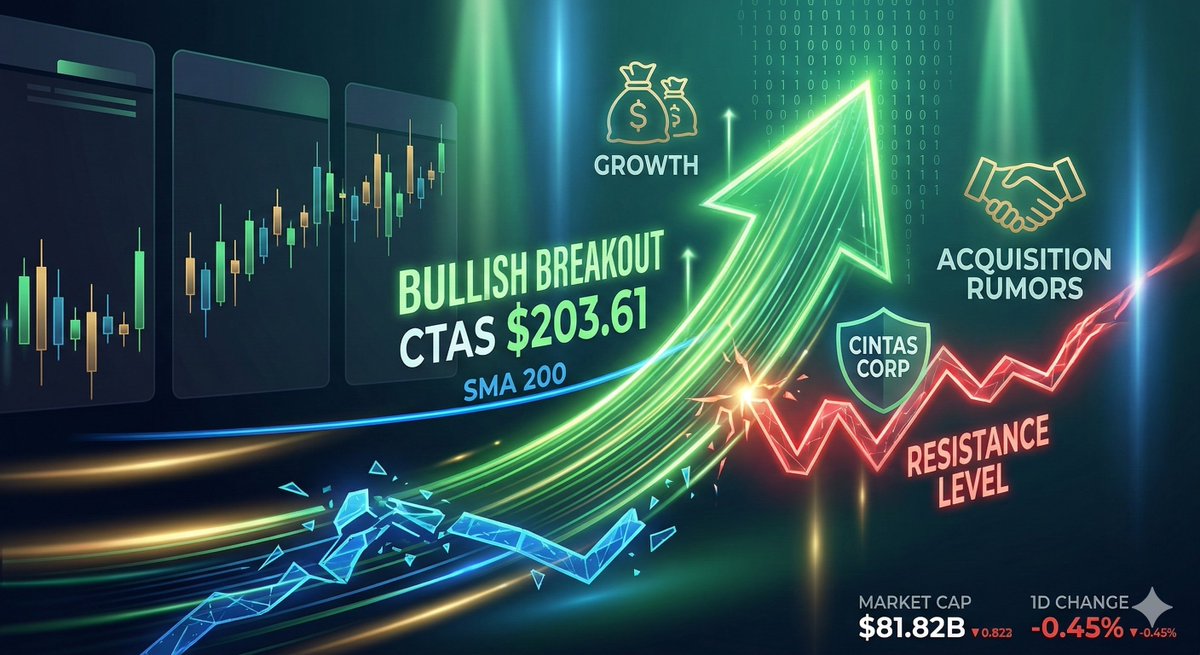 quantivflow's tweet photo. Bullish breakout for $CTAS! 🚀

After a long consolidation period below the 200-day moving average, Cintas has finally broken out to the upside, clearing the $200 level.

📈 Technical Analysis:

The Breakout: Price has established itself above the SMA 200, signaling a potential long-term trend reversal.

Support: The $200 level is now flipping from resistance to potential support.

Momentum: MACD shows positive momentum, and we’ve spotted a significant spike in trading volume over the last few days.

🔍 On the Radar: Rumors regarding a potential acquisition of UniFirst could provide further fuel for this move.

Target Price: $210 - $215

Stop Loss: Below $195

#CTAS #StockMarket #TechnicalAnalysis #Cintas #Investing