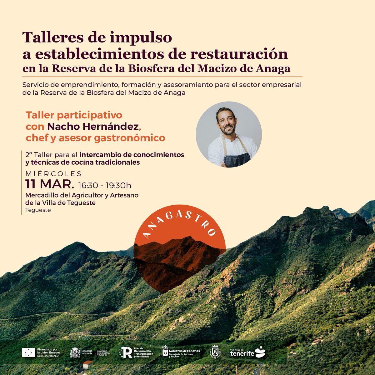 Taller formativo para establecimientos de restauración de la Reserva de la Biosfera de Anaga.

El Mercadillo de Tegueste acoge un taller impartido por el chef Nacho Hernández (Mejor Cocinero de Canarias 2010).