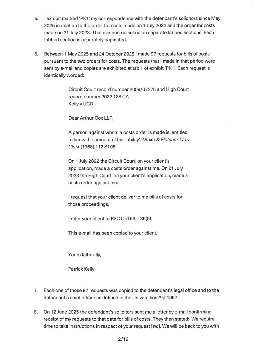 patrick_tweets's tweet photo. Kelly v UCD

The affidavit grounding my application for orders certifying the 'refusal or neglect' of UCD 'to deliver' bills of costs pursuant to orders for costs made against me, on UCD's application, on 1 July 2022 and 21 July 2023:

#UCD #costs https://t.co/6sxaYWgKQS