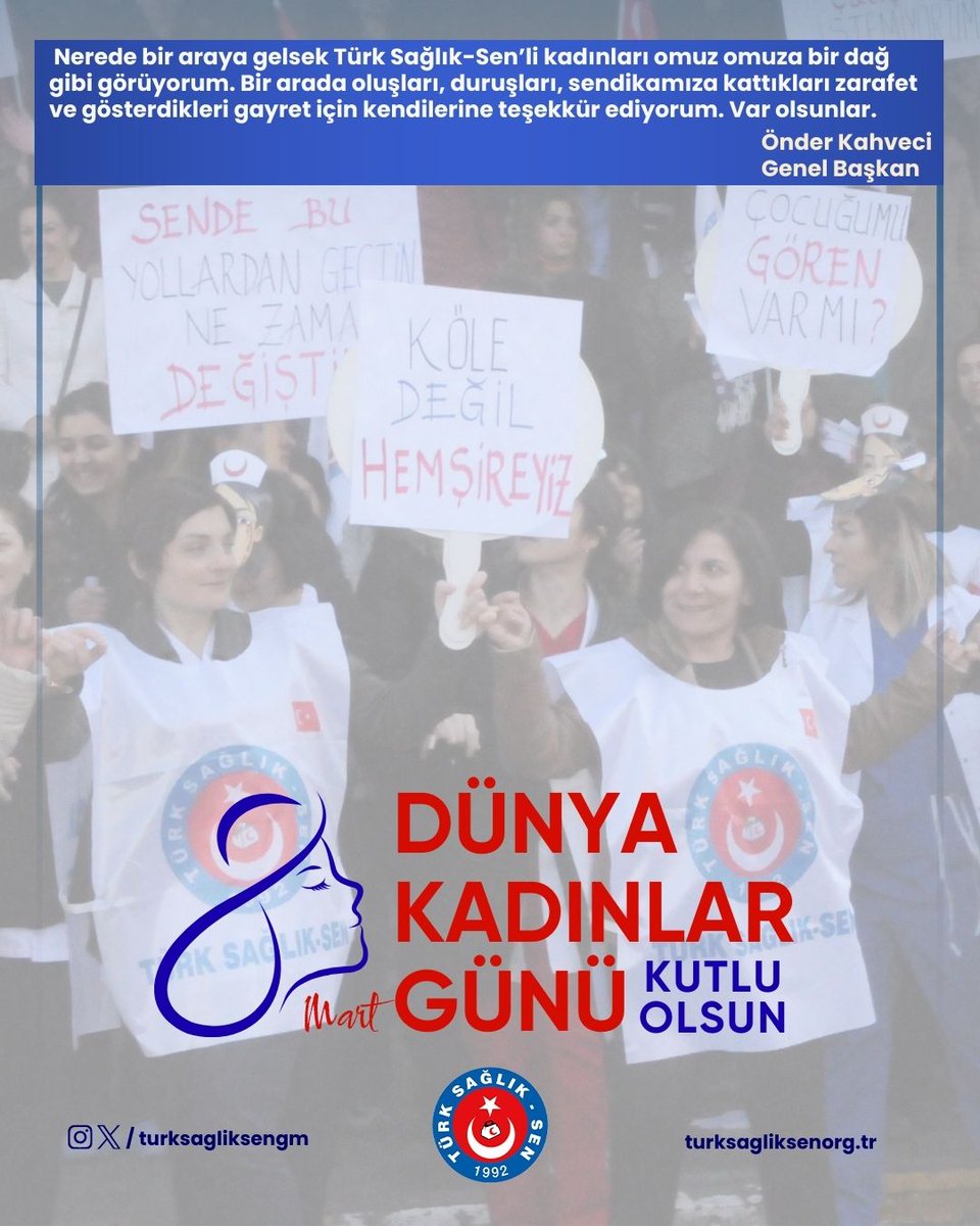 turksagliksengm's tweet photo. Genel Başkanımız @OnderKahveci :
Türk Kadını; Gevher Nesibe’de, Hafsa Sultan’da millete şifanın , Zübeyde Hanım’da dünyayı değiştiren bir annenin Kara Fatma, Şerife Bacı ve Nene Hatunda yiğitliğin, Halide Edip’te vatan sevgisinin kendini bulmuş halidir.

Nerede bir araya gelsek Türk Sağlık-Sen’li kadınları omuz omuza bir dağ gibi görüyorum. Bir arada oluşları, duruşları, sendikamıza kattıkları zarafet ve gösterdikleri gayret için kendilerine teşekkür ediyorum. Var olsunlar.

Başta şehit anneleri ve eşleri olmak üzere tüm kadınlarımızın 8 Mart Dünya Kadınlar Gününü kutluyor, toplumsal yaşamda ve sendikal hayatta mücadele eden kadınlarımıza başarılar diliyor ve kadınlarımızın tüm sorunlarının göstermelik tartışmalardan uzak bir şekilde çözüm odaklı olarak irdelenmesini istiyoruz.
#8MartDünyaKadınlarGünü