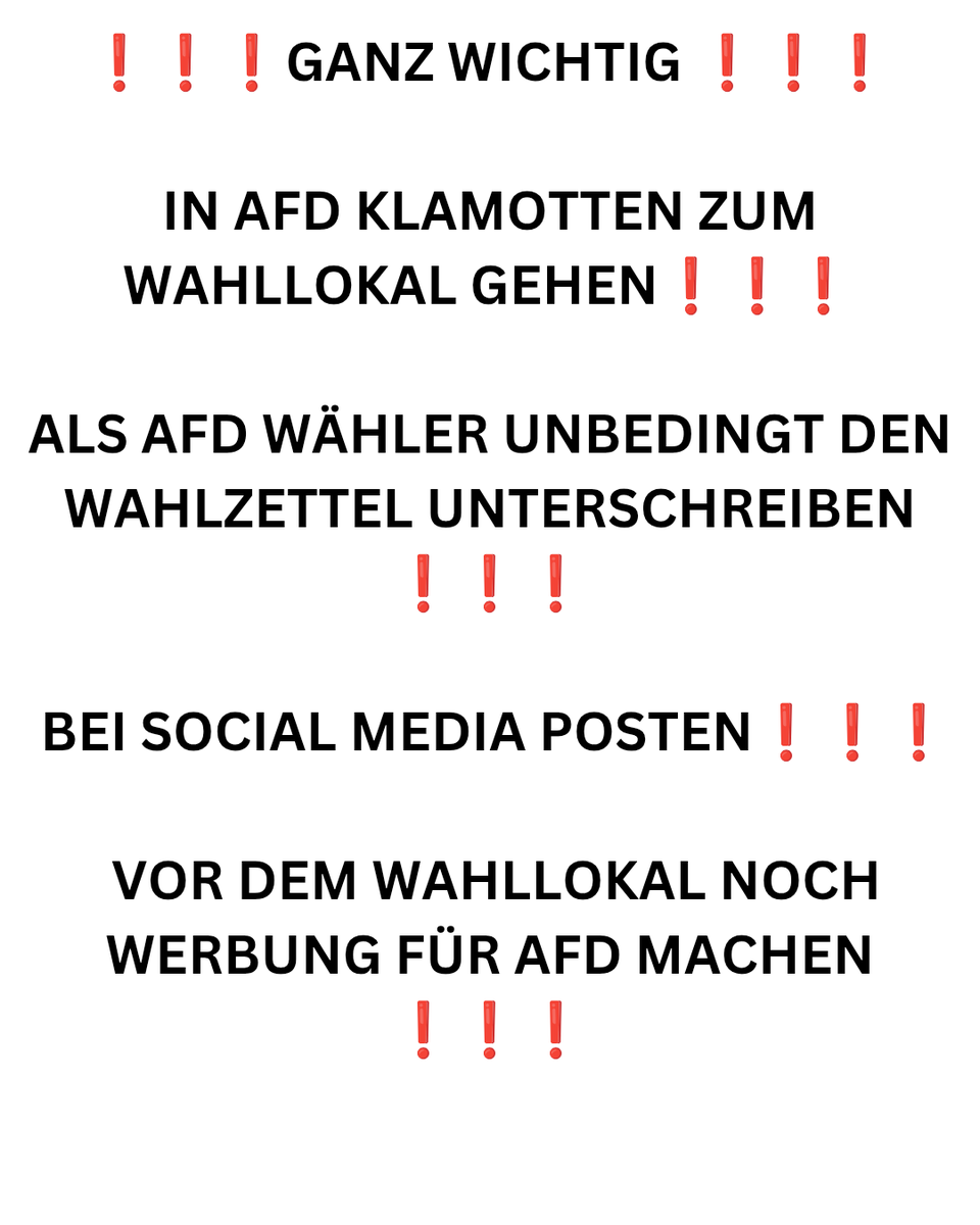 GANZ WICHTIG FÜR ALLE AFD DULLIES IN BADEN-WÜRTTEMBERG 

MORGEN GILT ES UND NICHT VERGESSEN....
<a href="/AfD_BW/">AfDBaden-Württemberg</a> 
<a href="/AfD/">AfD</a> 
#LandtagswahlBW 
#landtagswahlbadenwuerttemberg 
#wahlen