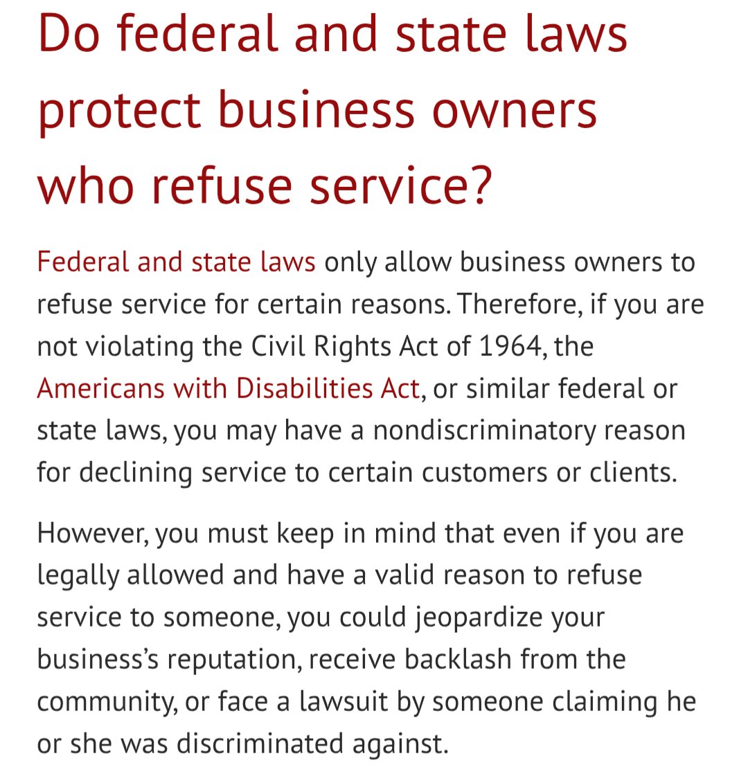megalithAwoo's tweet photo. @RonaldGrump4316 @TimWolf76 @JoeJoeWarren @JesusChryslerII @Bojangles Takes fucking two seconds you can't refuse people protected under the civil rights act (aka based on race) and can refuse your establishment has a dress code the dress code would be no maga merchandise like the sign says. https://t.co/zxg51YmLWR