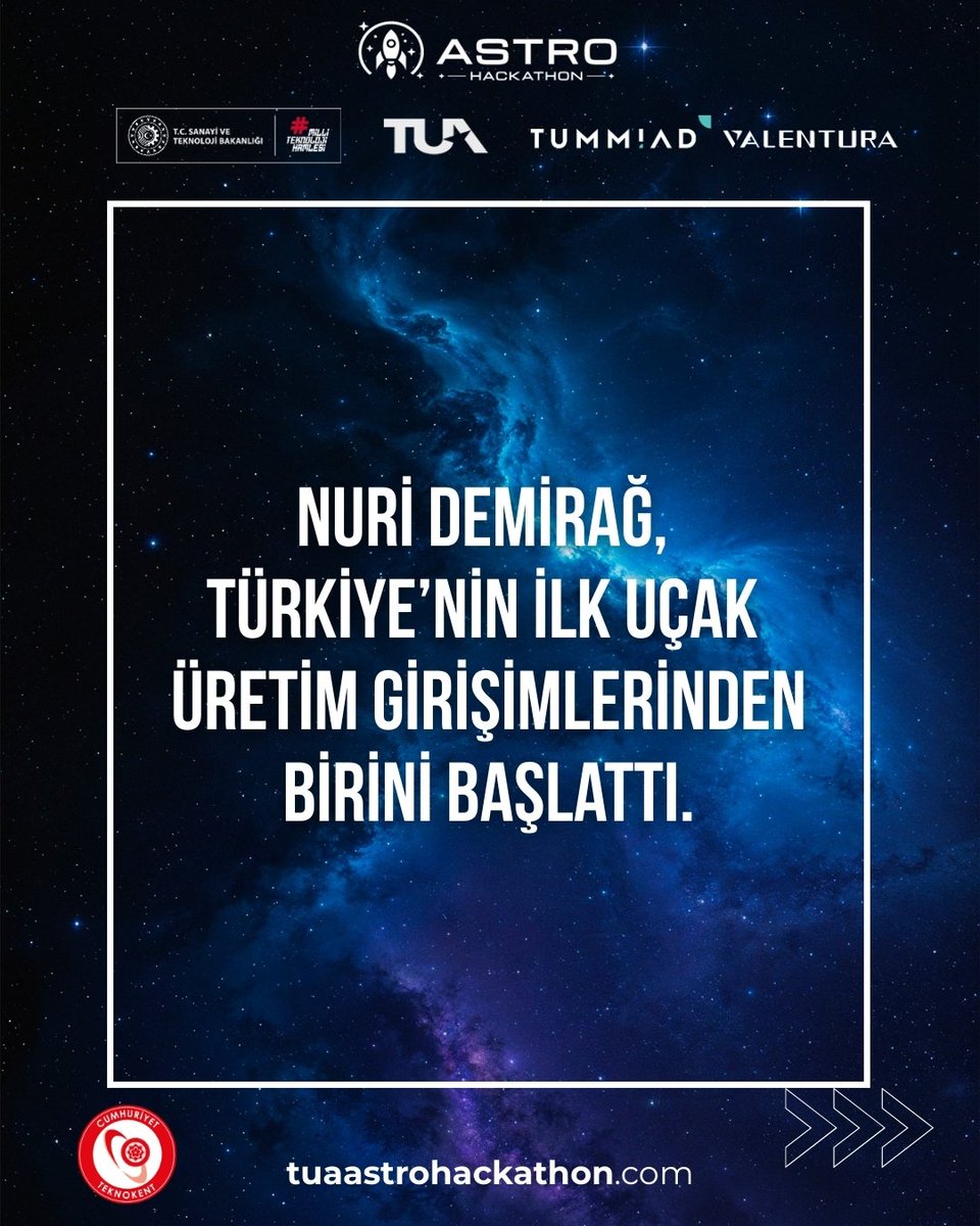 astrosivas's tweet photo. ✨ Nuri Demirağ’ın havacılık vizyonundan ilham al, geleceğin uzay teknolojilerini sen tasarla.
🔗 Başvuru linki biyografide
#TUA #MilliUzayProgramı #AstroHackathonSivas #SeninKodunSeninGeleceğin #sivas
@tuaastrohackathon
@tua
@tcsanayi
@tummiad
@valenturatech
@cumhuriyetteknokent https://t.co/4POcQ25wzE
