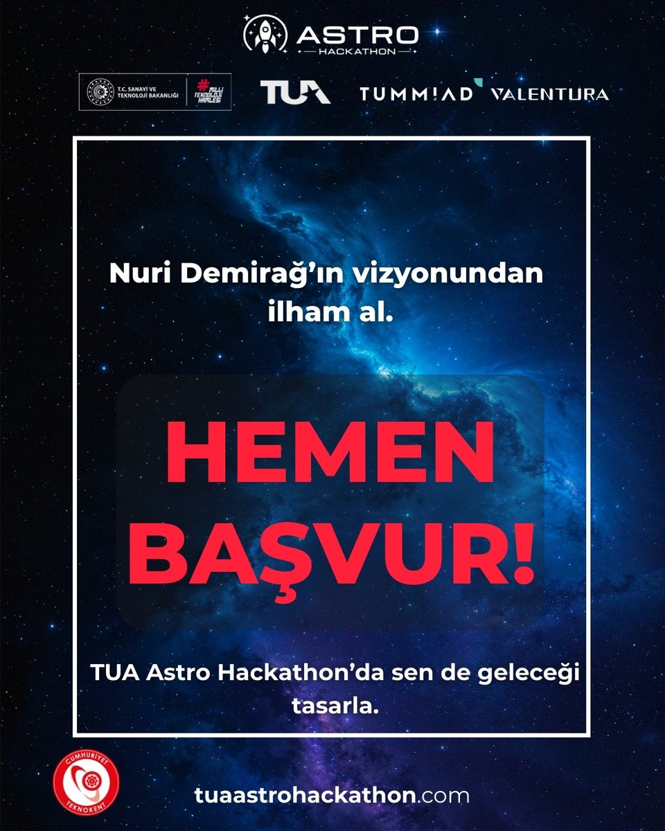 astrosivas's tweet photo. ✨ Nuri Demirağ’ın havacılık vizyonundan ilham al, geleceğin uzay teknolojilerini sen tasarla.
🔗 Başvuru linki biyografide
#TUA #MilliUzayProgramı #AstroHackathonSivas #SeninKodunSeninGeleceğin #sivas
@tuaastrohackathon
@tua
@tcsanayi
@tummiad
@valenturatech
@cumhuriyetteknokent https://t.co/4POcQ25wzE