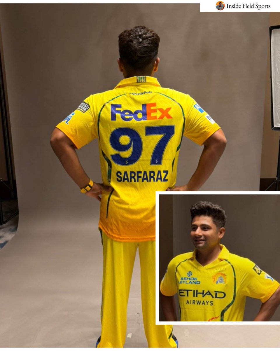From domestic heroics to CSK's middle-order firepower—97 is loading! 🔥 Sarfaraz Khan is officially in the yellow jersey and ready to whistle podu. 🦁💛

#SarfarazKhan #CSK #IPL2026 #WhistlePodu #
#InsideFieldSports