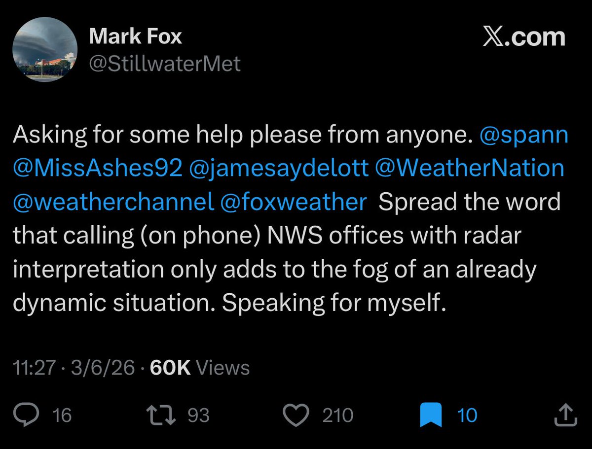 PSA: on Thursday night, meteorologists at the National Weather Service in Norman, Oklahoma received phone calls and countless spam tweets… right as they were in the midst of severe weather operations.

Please do not call forecasters to let them know what you see on radar. They