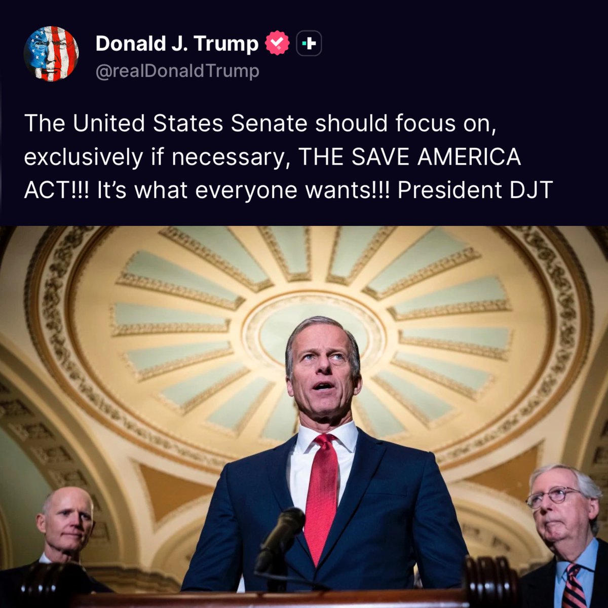🚨 JUST IN: President Trump says the US Senate should be focusing EXCLUSIVELY on passing the SAVE America Act

“It’s what everyone wants!!!”

Thune should be holding Senators in DC UNTIL IT’S PASSED. Democrats are doing their best to block it for the 2026 election

DON’T LET THEM