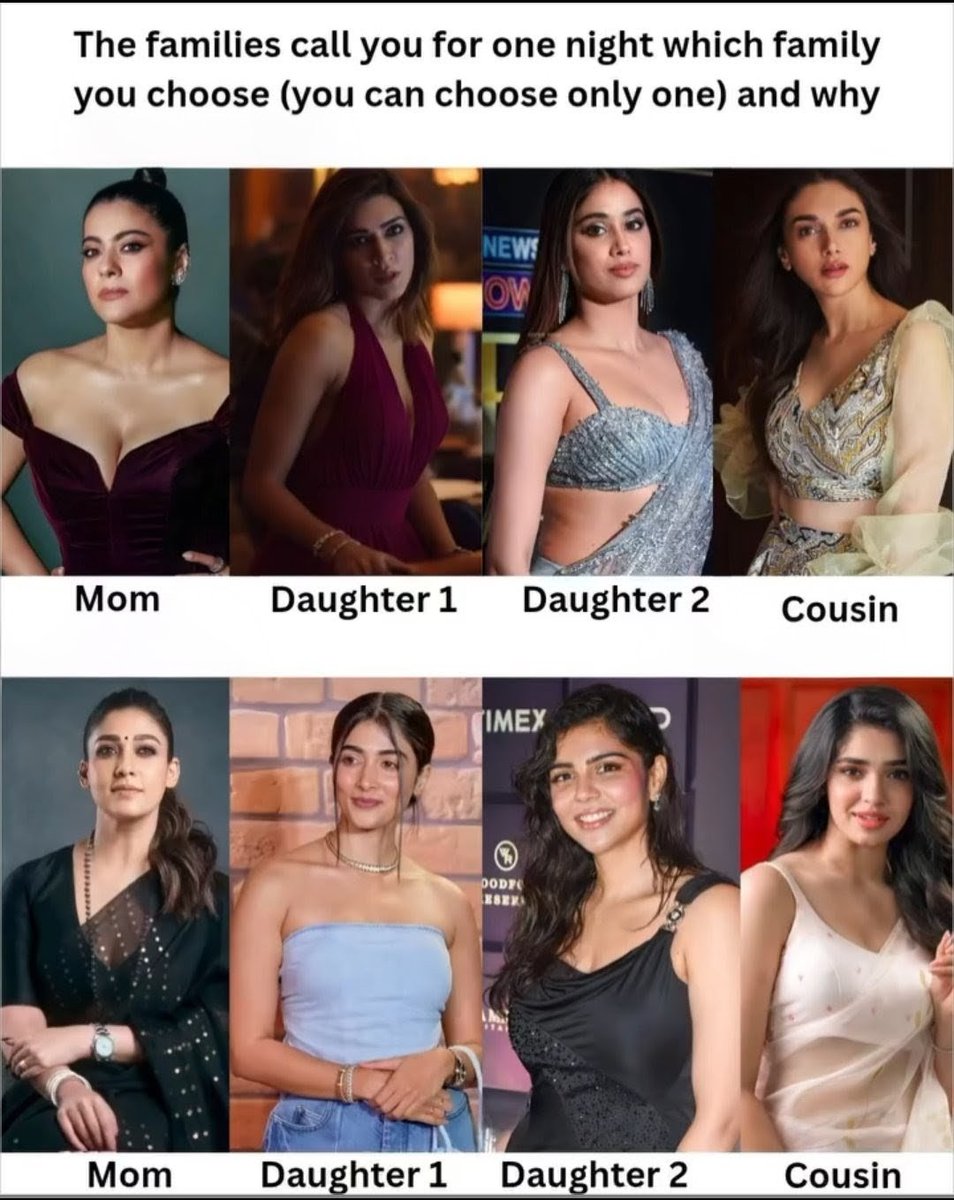 Choose the family wisely 🤪📈

FAMILY NORTH  OR  FAMILY SOUTH??

i would go with South 🥵🥵

Nayan mommy,pooja , Kalyani,keerthi💦💦💦