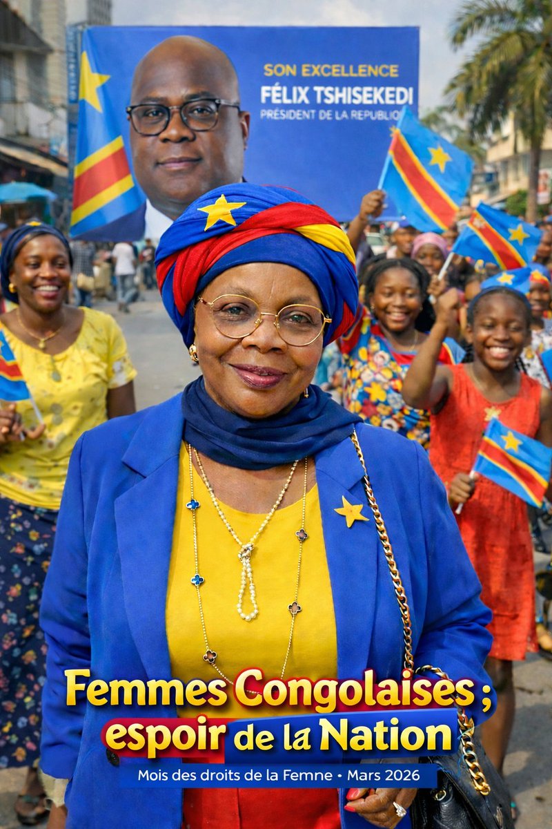 leonnie_kandolo's tweet photo. En ce mois de mars, nous, femmes de la République Démocratique du Congo, célébrons les progrès obtenus grâce à notre courage, notre travail et notre détermination. Beaucoup d’avancées ont été réalisées, mais notre combat continue pour plus de justice, d’égalité et de reconnaissance. Nous réaffirmons également notre soutien au Champion de la Masculinité Positive, Son Excellence Félix Antoine Tshisekedi, Président de la République, et poursuivons notre engagement pour contribuer davantage à l’essor et à la grandeur de notre Nation Congolaise. 💪🏾🇨🇩✨