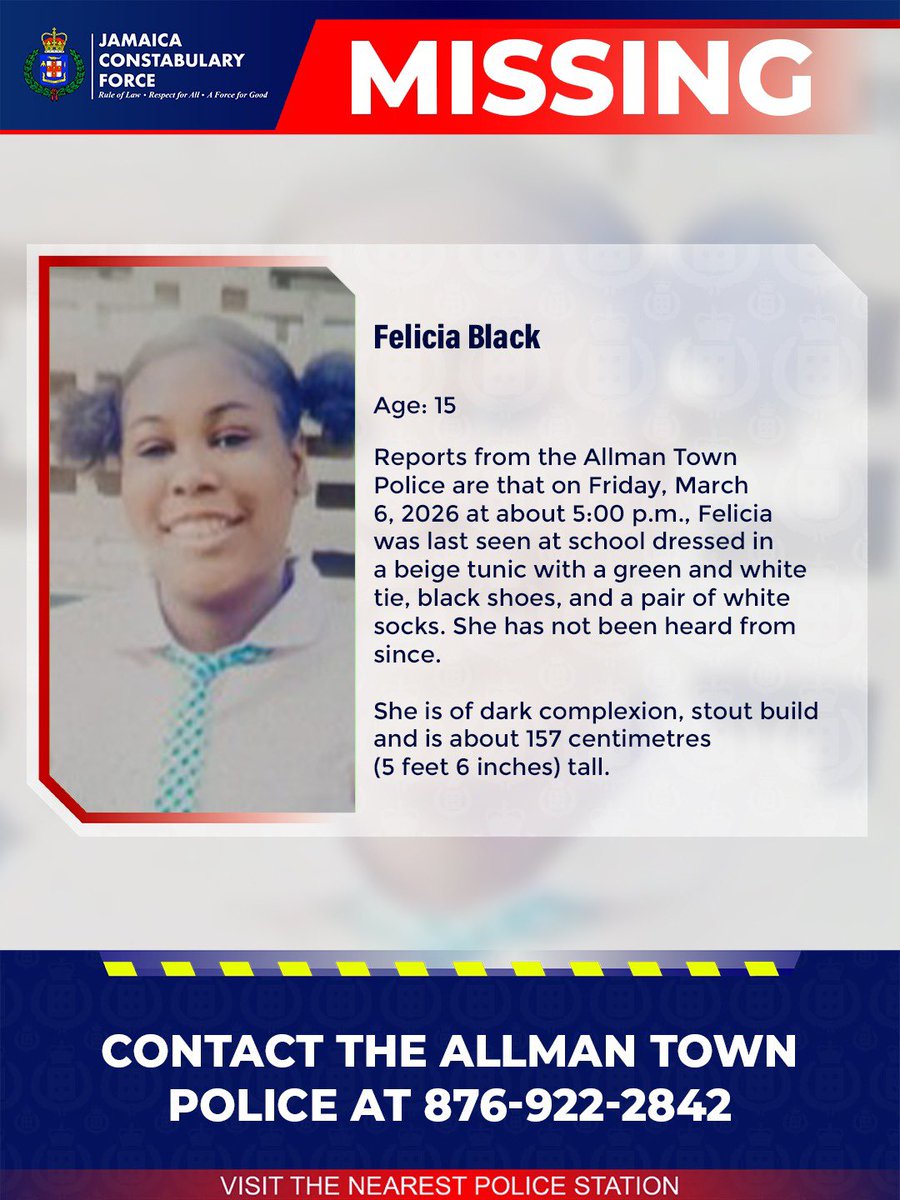 JamaicaConstab's tweet photo. Help us locate missing Felicia Black. If you know her whereabouts, please call the Allman Town Police or the nearest police station. 

#AnandaAlert #Missing https://t.co/NXDLlOyaNY