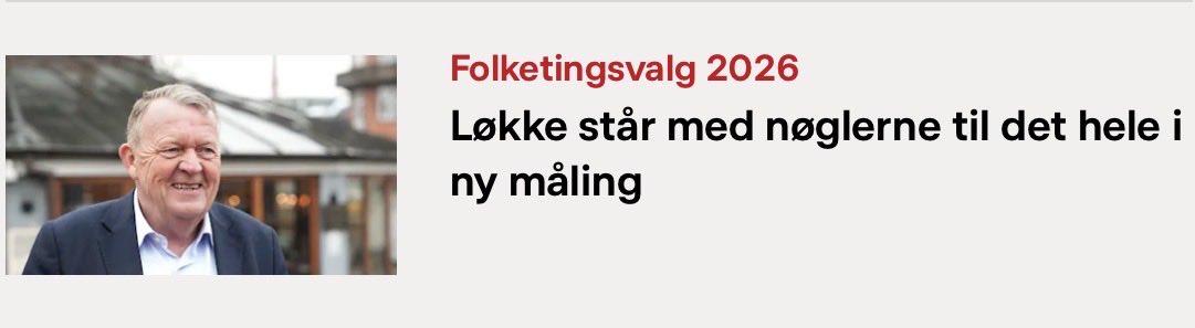 hemmeth's tweet photo. Denne rubrik er falsk. 

@MrMesserschmidt har meget klart sagt, at @DanskDf1995 ikke vil samarbejde med @larsloekke. Og blå blok uden DF har ikke flertal i målingen. 

Den præmis bør indgå i disse artikler. Ellers kan man sige det samme om en række partier #dkpol #dkmedier https://t.co/Ex0K4jXRUA