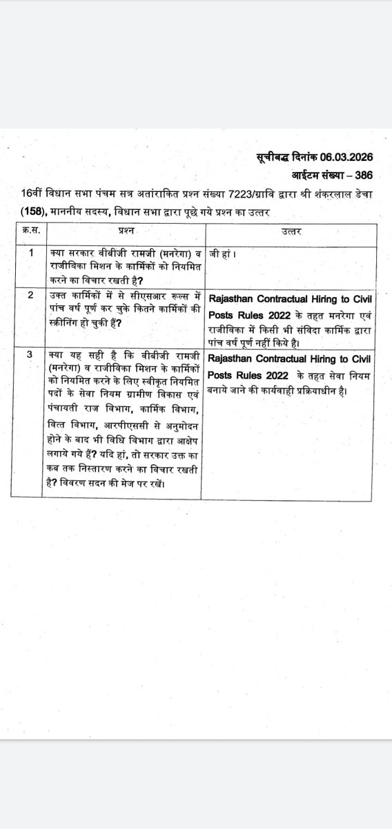 राजीविका में लगे संविदाकर्मियों को नियमित करने के सवाल पर सरकार ने जवाब दिया है कि हम इन संविदा कर्मचारियों को नियमित करने जा रहे है, परन्तु अभी इन संविदा कर्मचारियों का नियमित हेतु 5 वर्ष सेवा अनुभव पूर्ण नही हुए है!
फिलहाल अभी CSR 2022 के तहत नियमित सेवा नियम प्रकिया में है!