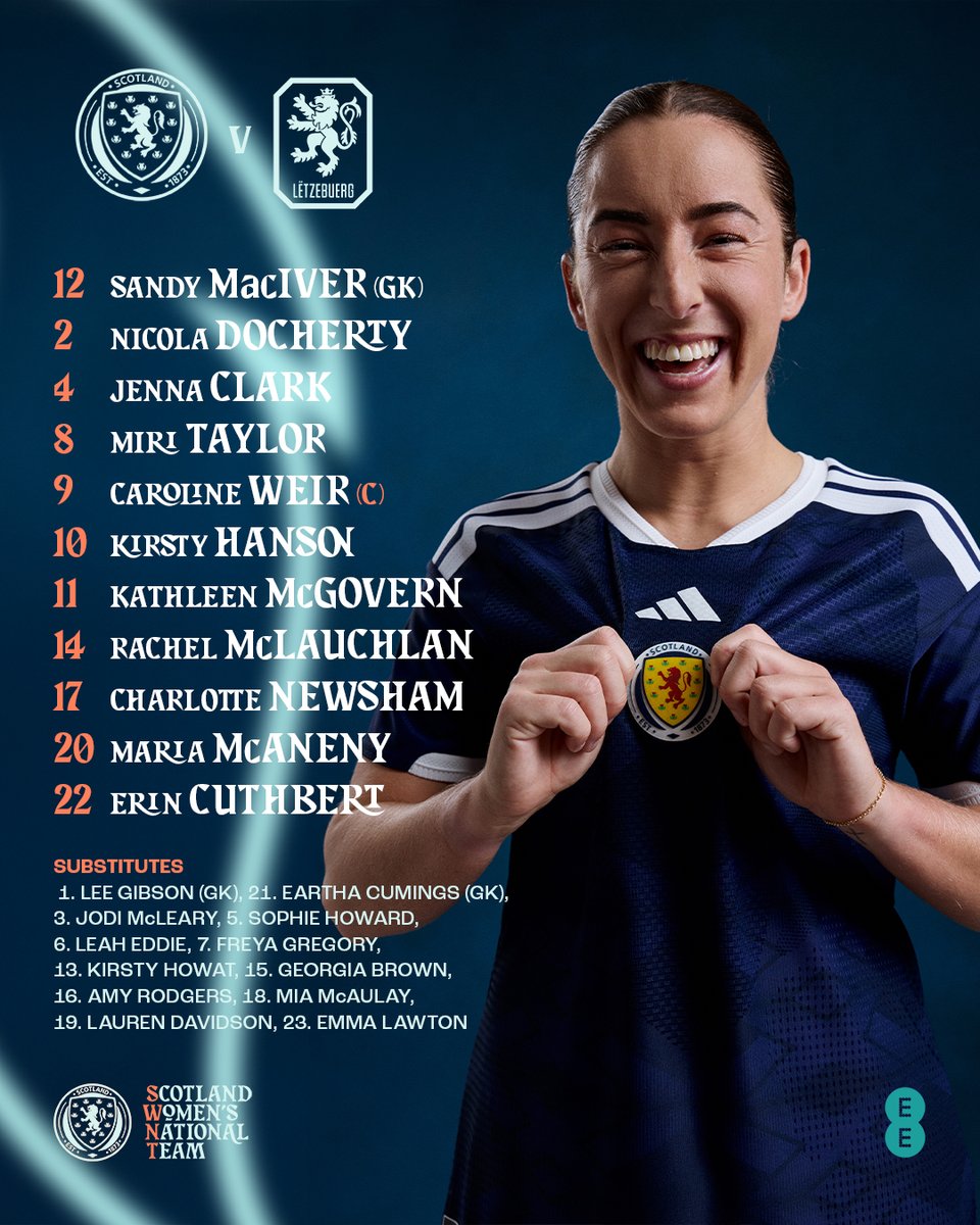 ScotlandNT's tweet photo. 🔢 Tonight’s Scotland XI.

#SWNT | #SCOLUX https://t.co/6BOryq20gH