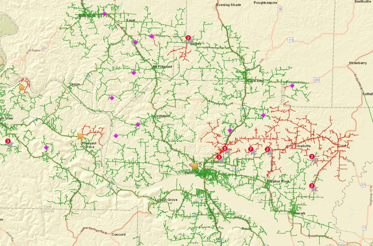 03msc's tweet photo. Entergy crews working to restore power to just over 2,000 customers in several areas of Independence County, including a large area east of Batesville, after the storm rolled through earlier, downing trees and pulling down lines with them. #arwx https://t.co/Y2ab9y0RiM