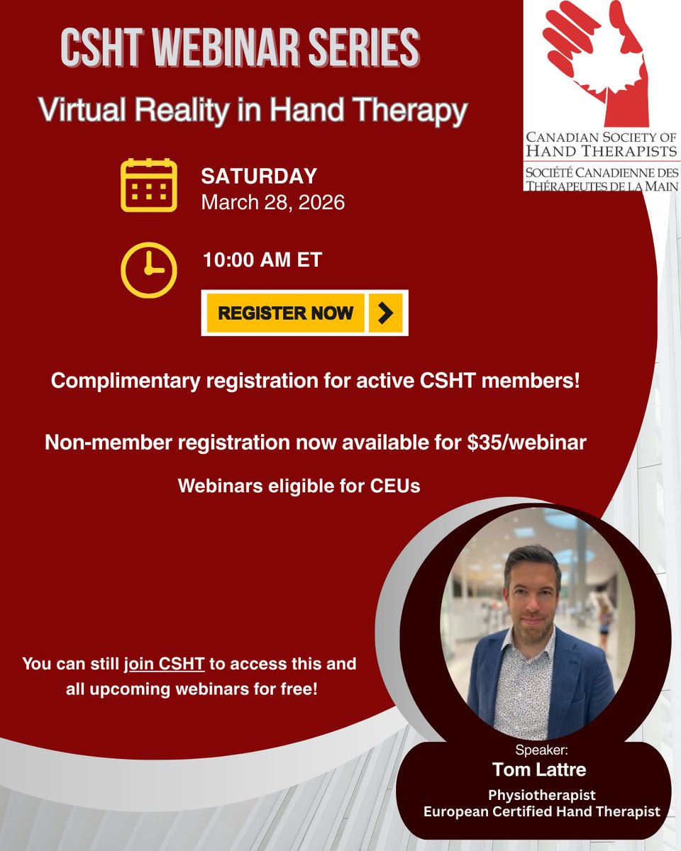 HandTherapists's tweet photo. https://t.co/1BSB2k17p7

We are excited to announce our next educational webinar. Our webinars are free for members, so join today and stay connected with valuable learning opportunities. https://t.co/CxnpRyYHVG